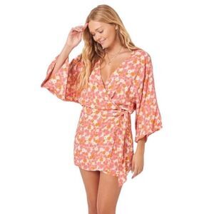 L*space S Pfeiffer Floral Wrap Mini Dress Coverup